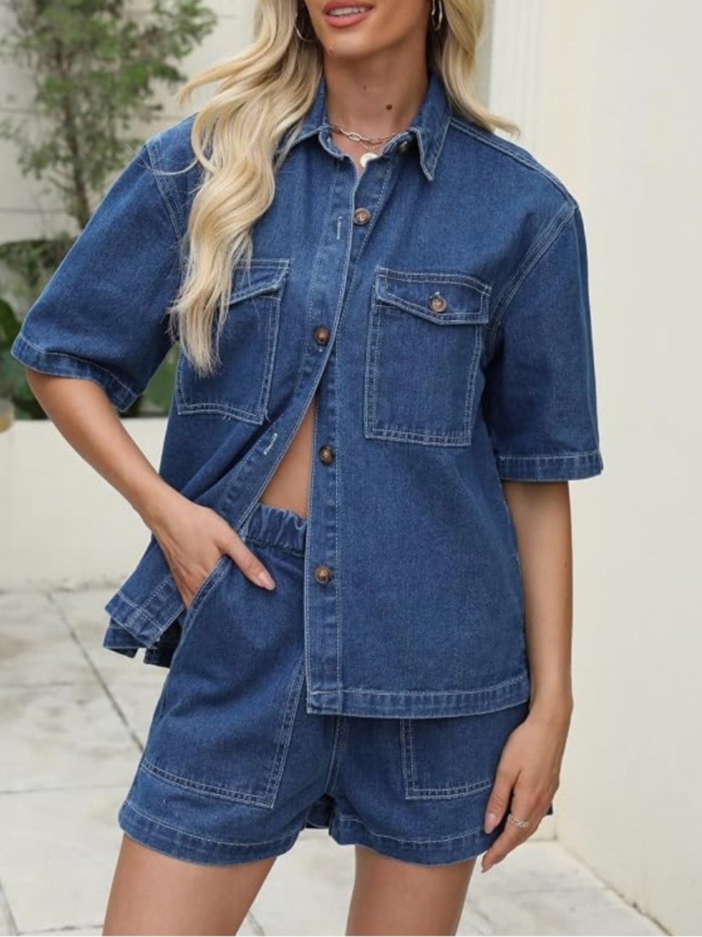 Denim Short Set Women's Jeans Top & Shorts - Blue